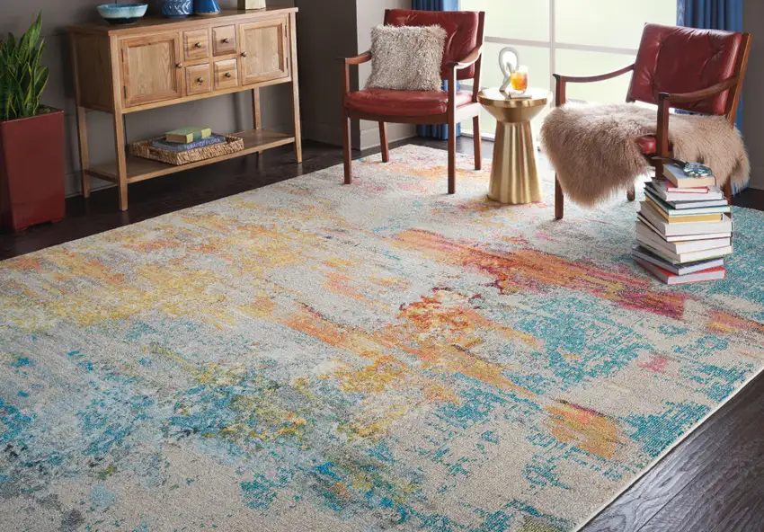 Blue and Gray Abstract Power Loom Area Rug Photo 8