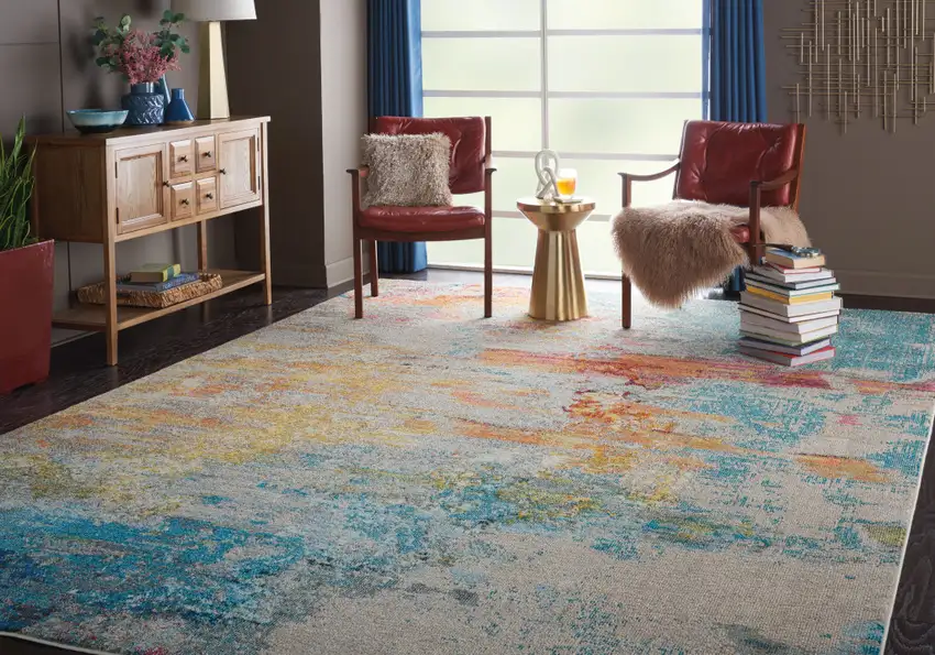 Blue and Gray Abstract Power Loom Area Rug Photo 5