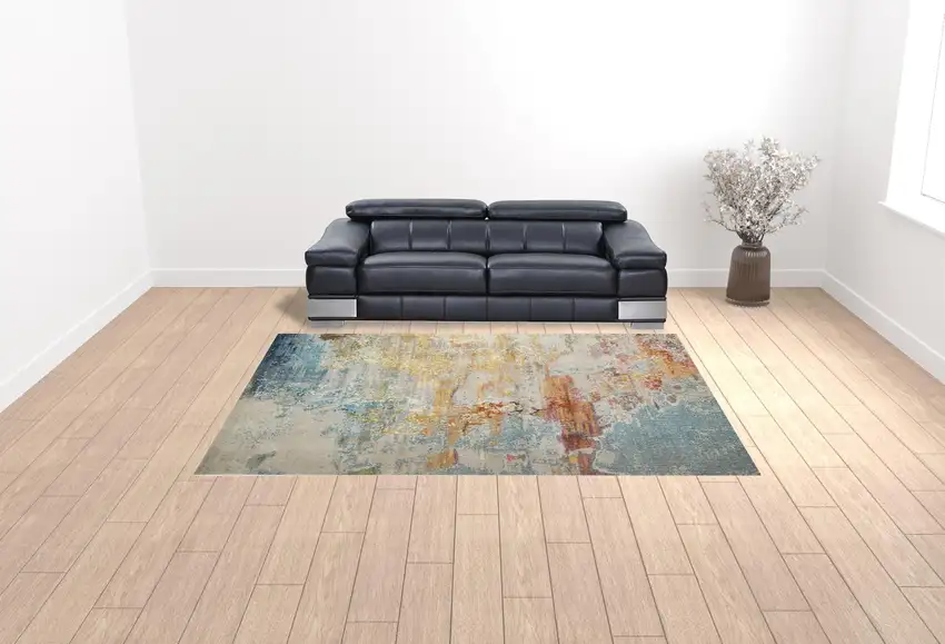 Blue and Gray Abstract Power Loom Area Rug Photo 2