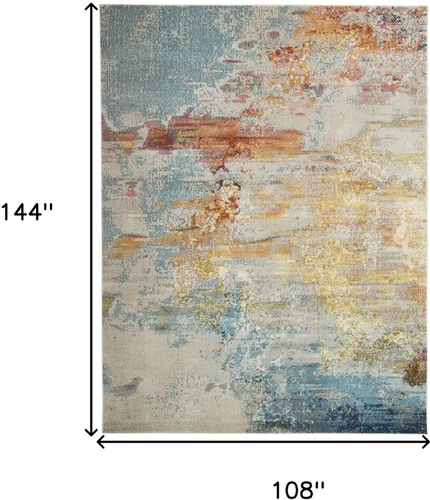 Blue and Gray Abstract Power Loom Area Rug Photo 9