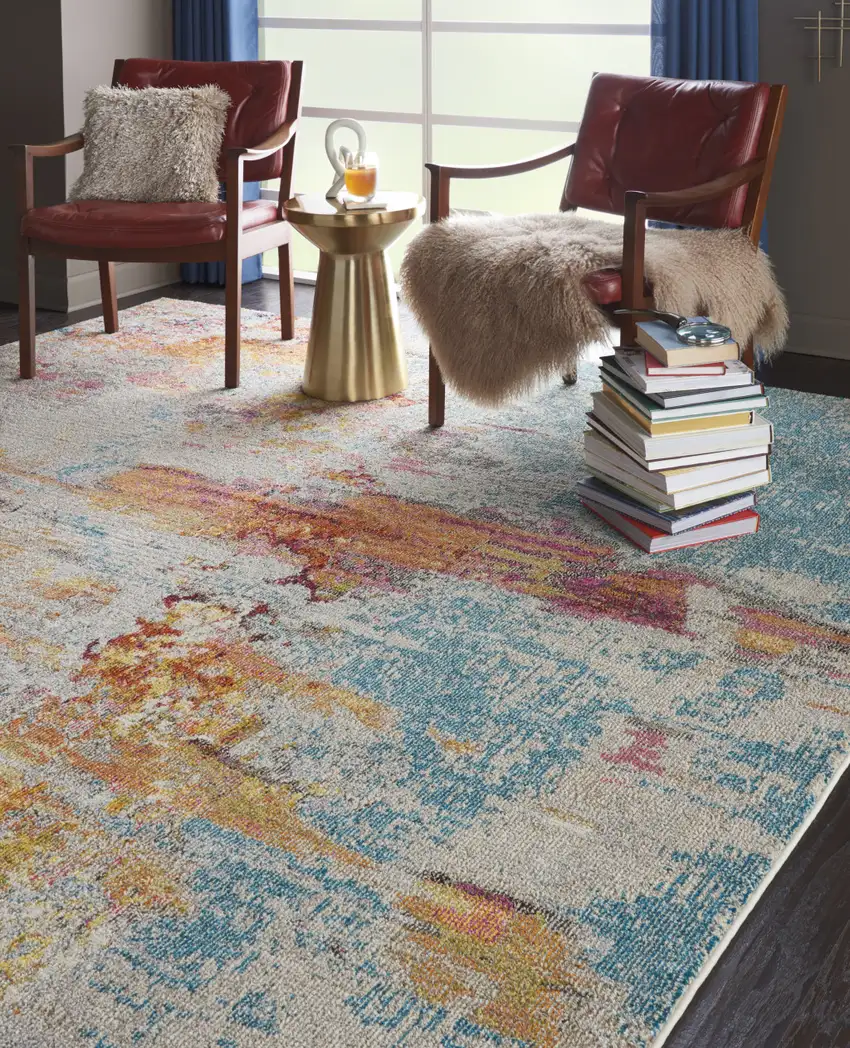 Blue and Gray Abstract Power Loom Area Rug Photo 7