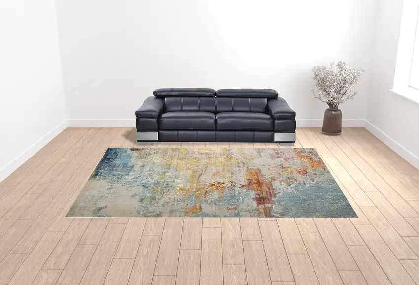 Blue and Gray Abstract Power Loom Area Rug Photo 2