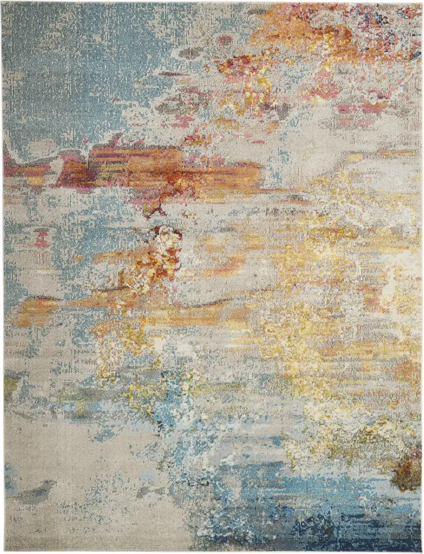 Blue and Gray Abstract Power Loom Area Rug Photo 1
