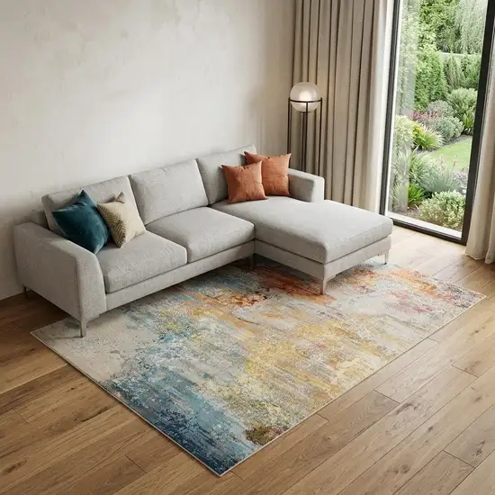 Blue and Gray Abstract Power Loom Area Rug Photo 1