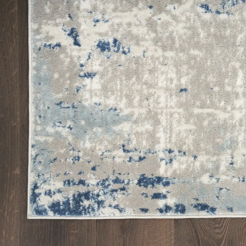 Blue and Gray Abstract Power Loom Area Rug Photo 8