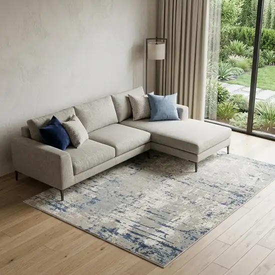 Blue and Gray Abstract Power Loom Area Rug Photo 1