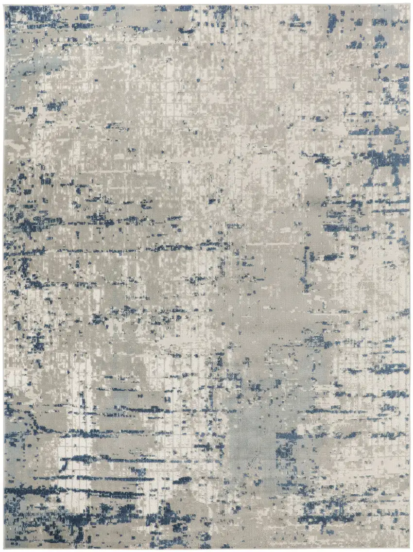 Blue and Gray Abstract Power Loom Area Rug Photo 5