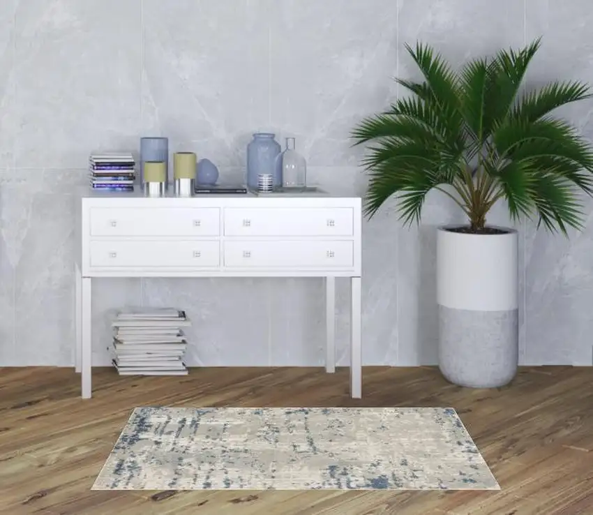 Blue and Gray Abstract Power Loom Area Rug Photo 2