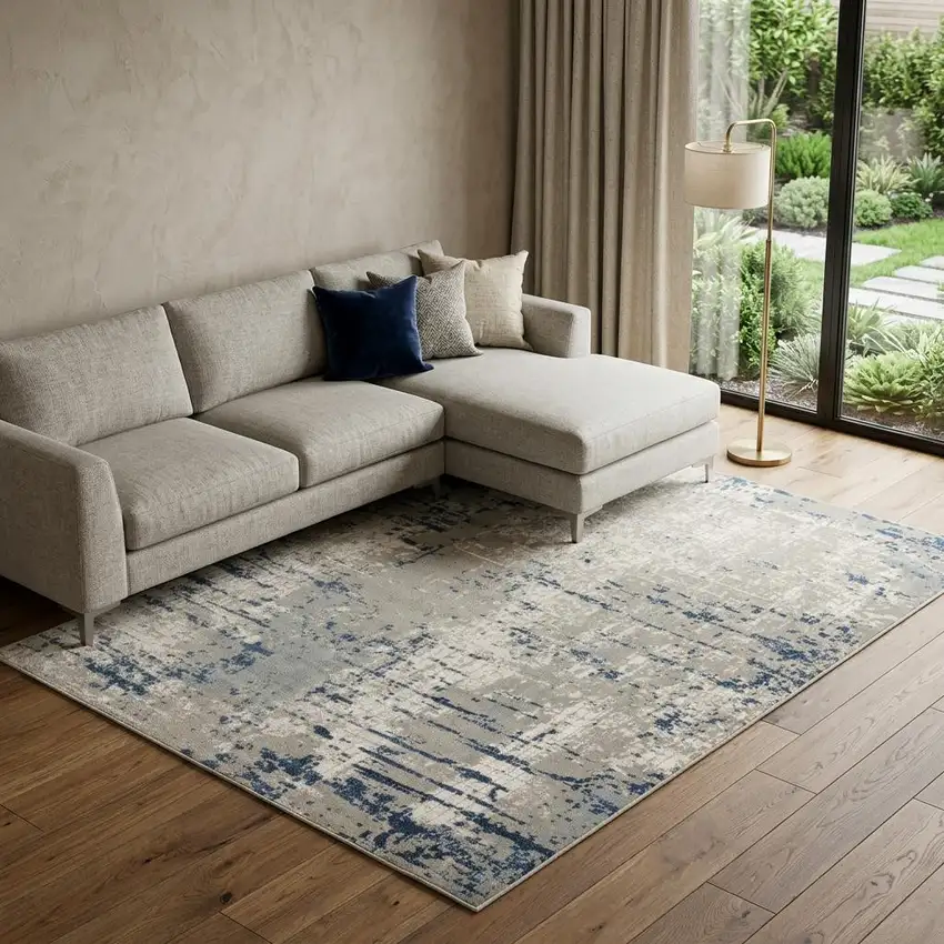 Blue and Gray Abstract Power Loom Area Rug Photo 1