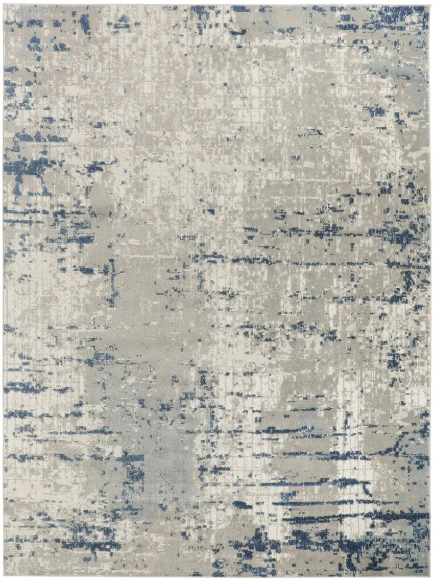 Blue and Gray Abstract Power Loom Area Rug Photo 2