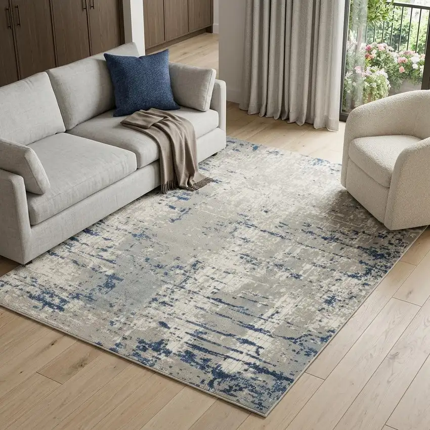 Blue and Gray Abstract Power Loom Area Rug Photo 1