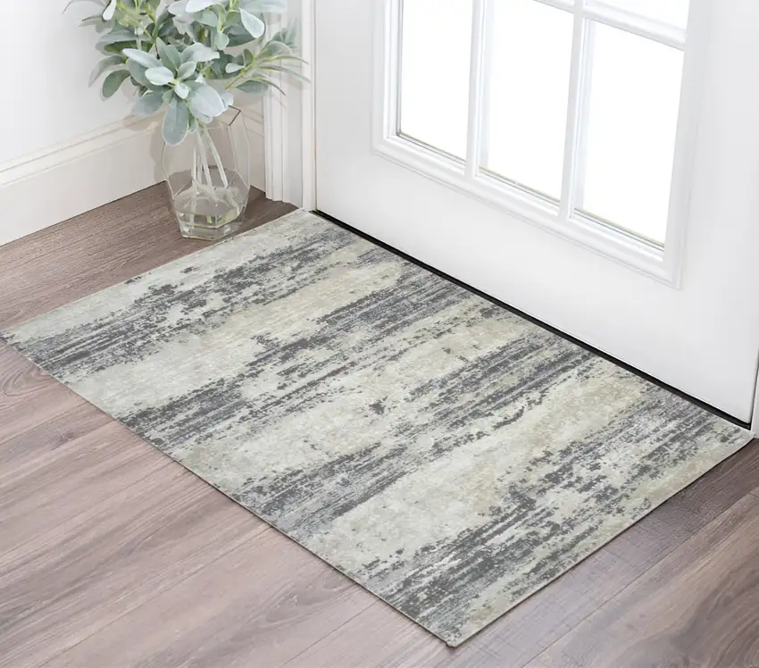 Ivory Beige and Gray Abstract Power Loom Area Rug Photo 1