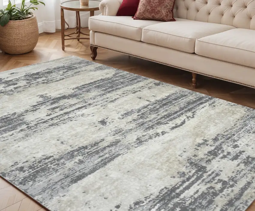 Ivory Beige and Gray Abstract Power Loom Area Rug Photo 1
