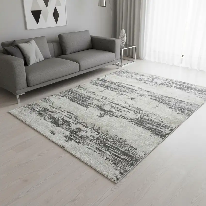 Ivory Beige And Gray Abstract Area Rug Photo 3