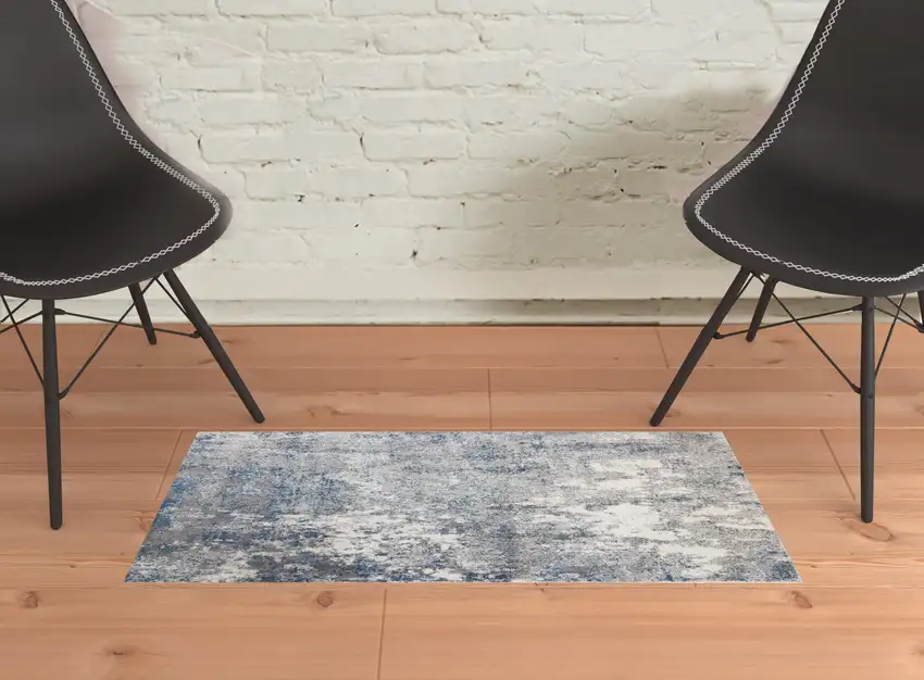 Blue and Gray Abstract Power Loom Area Rug Photo 2