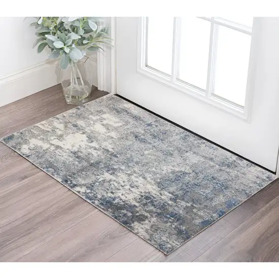 Gray and Light Blue Abstract Power Loom Area Rug Photo 1