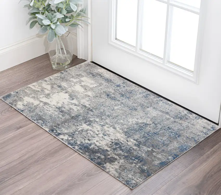 Gray and Light Blue Abstract Power Loom Area Rug Photo 1