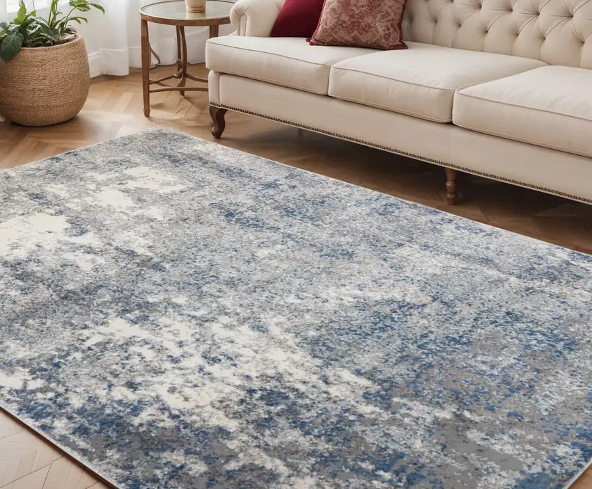 Gray and Light Blue Abstract Power Loom Area Rug Photo 1