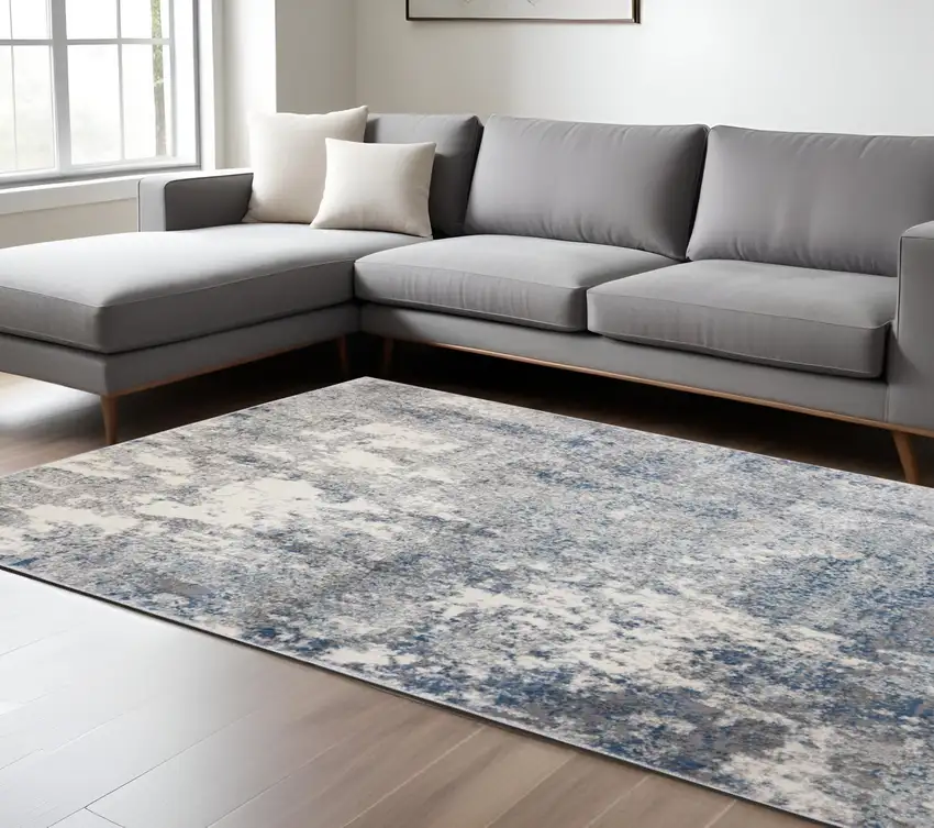 Gray and Light Blue Abstract Power Loom Area Rug Photo 1