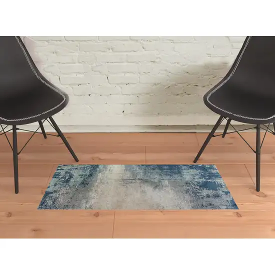 Blue and Gray Abstract Power Loom Area Rug Photo 2