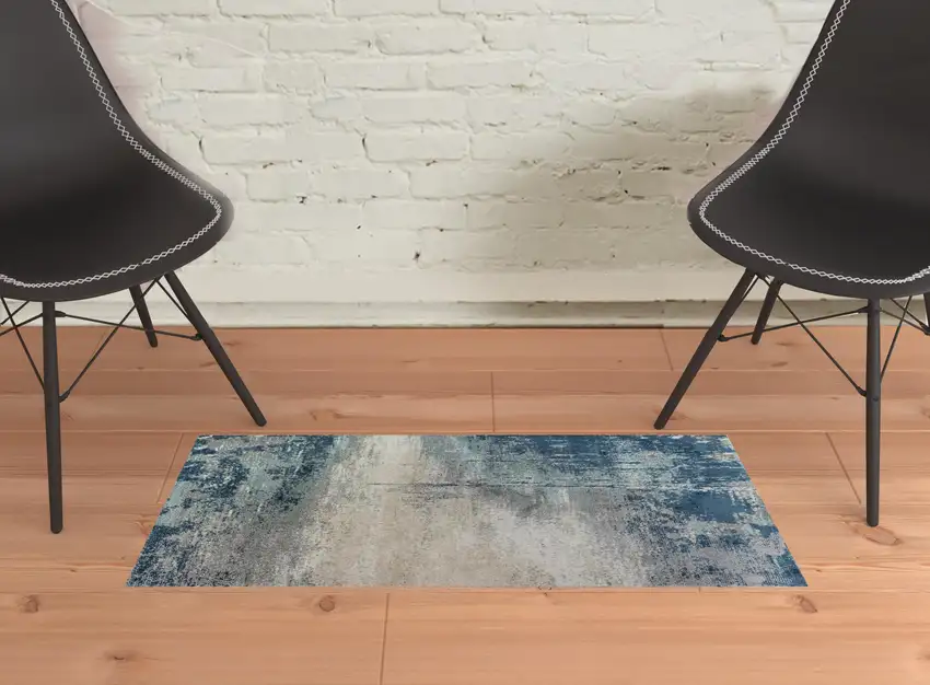 Blue and Gray Abstract Power Loom Area Rug Photo 2
