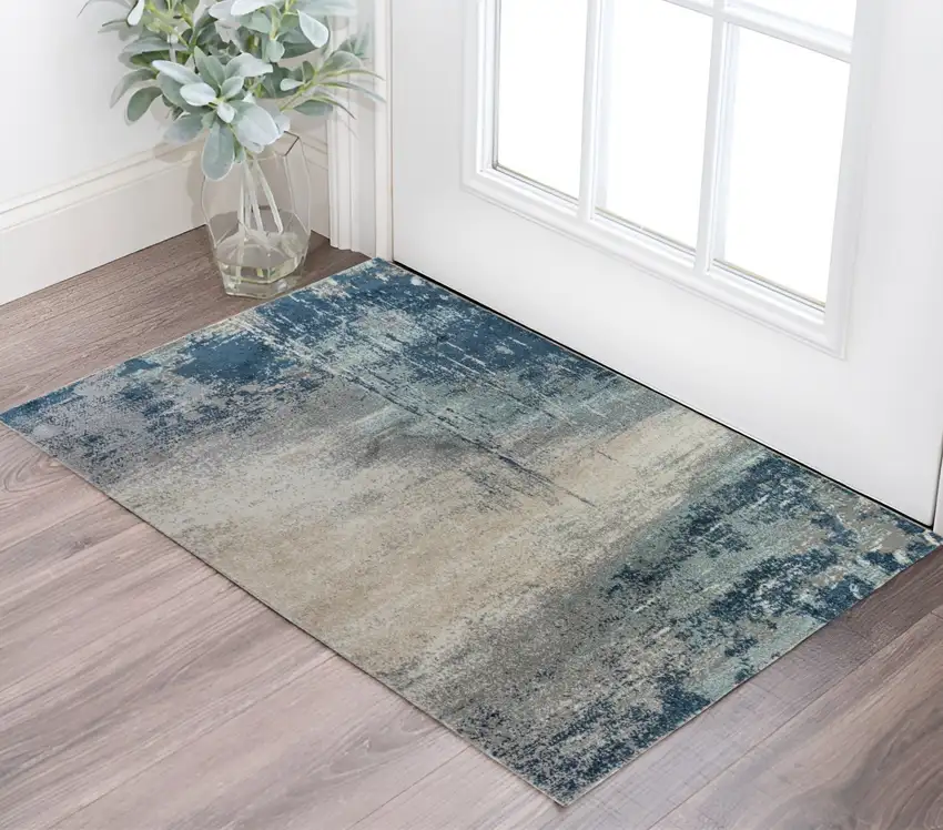 Dark Blue and Gray Abstract Power Loom Area Rug Photo 1