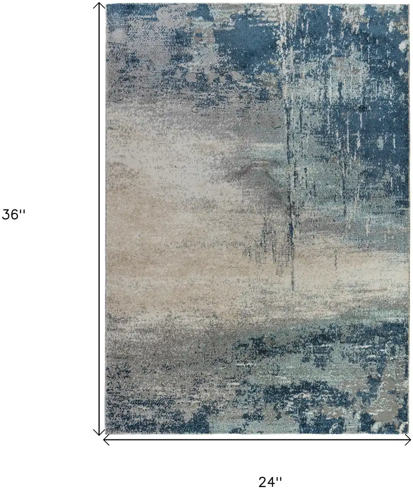 Blue and Gray Abstract Power Loom Area Rug Photo 6