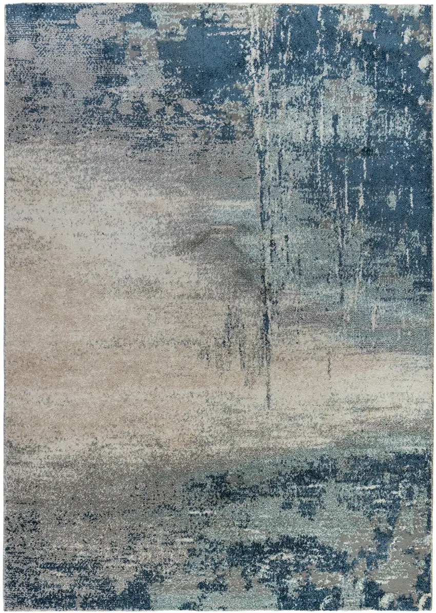Blue and Gray Abstract Power Loom Area Rug Photo 1