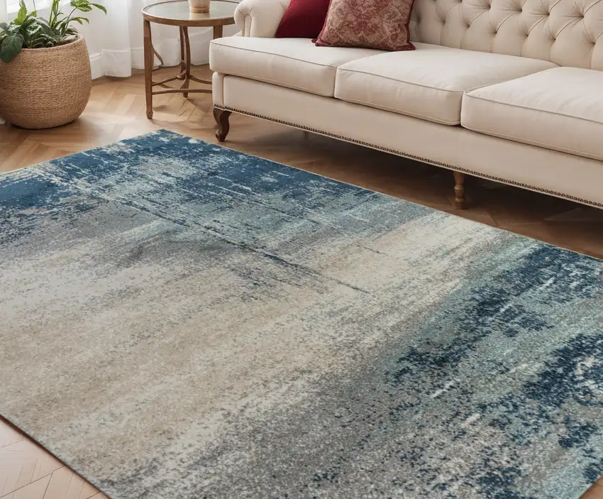 Dark Blue and Gray Abstract Power Loom Area Rug Photo 1