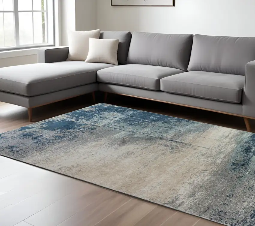 Dark Blue and Gray Abstract Power Loom Area Rug Photo 1