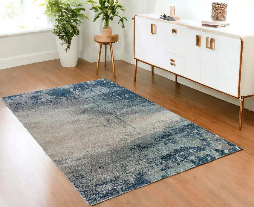 Blue and Gray Abstract Power Loom Area Rug Photo 1