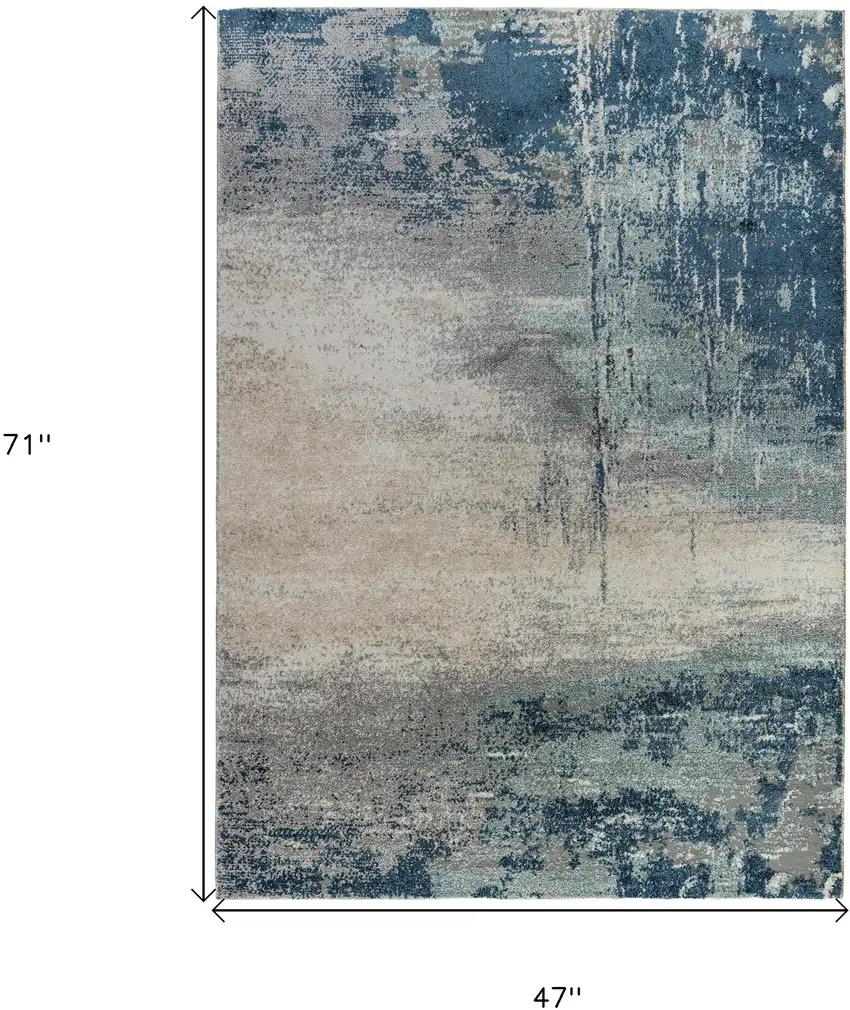 Blue and Gray Abstract Power Loom Area Rug Photo 8