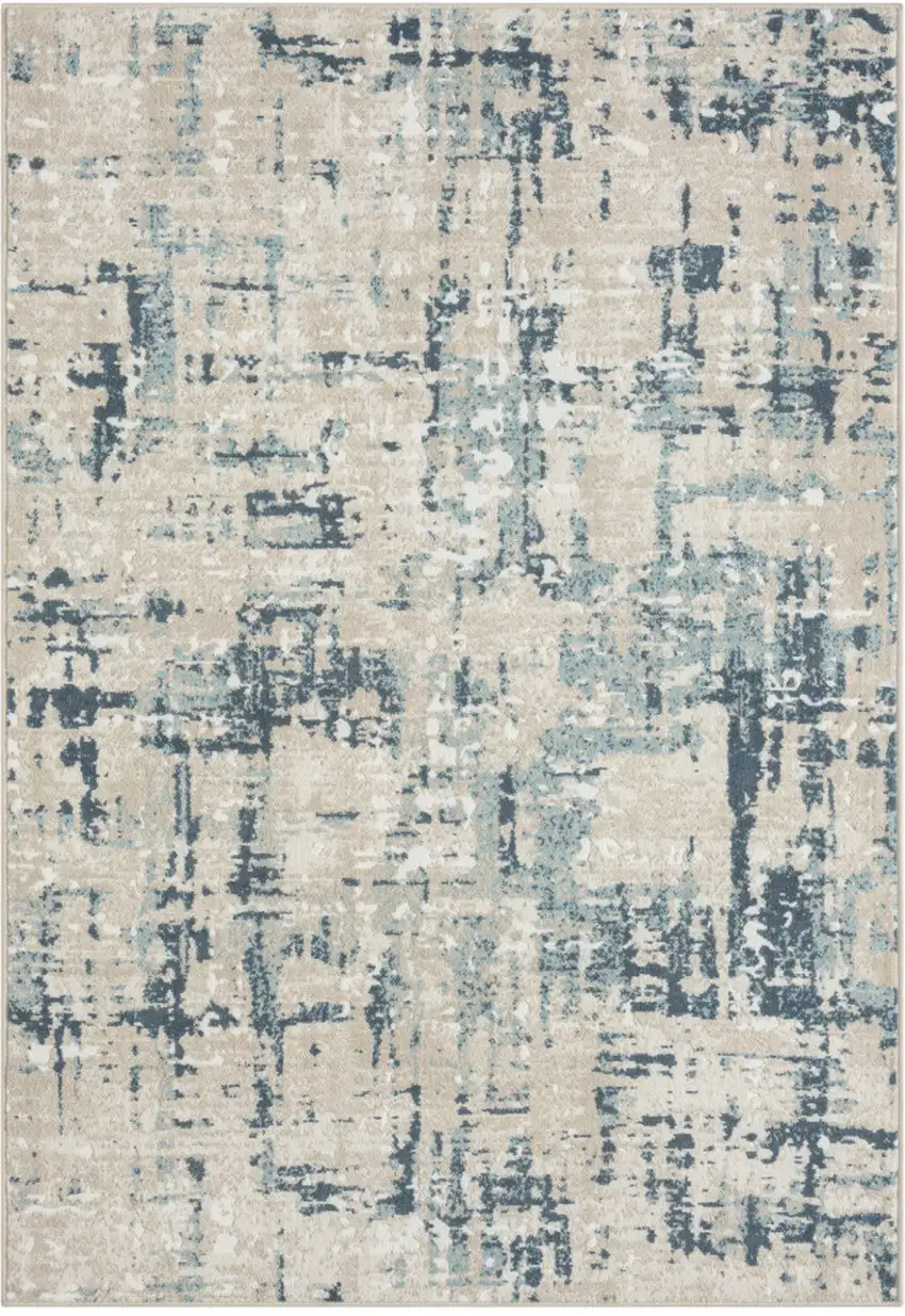 Blue and Gray Abstract Power Loom Area Rug Photo 2
