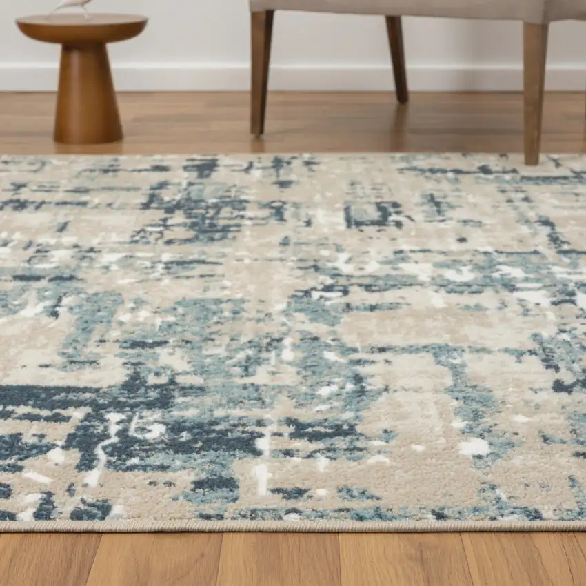 Blue and Gray Abstract Power Loom Area Rug Photo 8