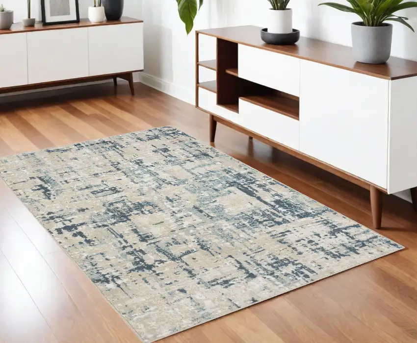 Blue and Gray Abstract Power Loom Area Rug Photo 1