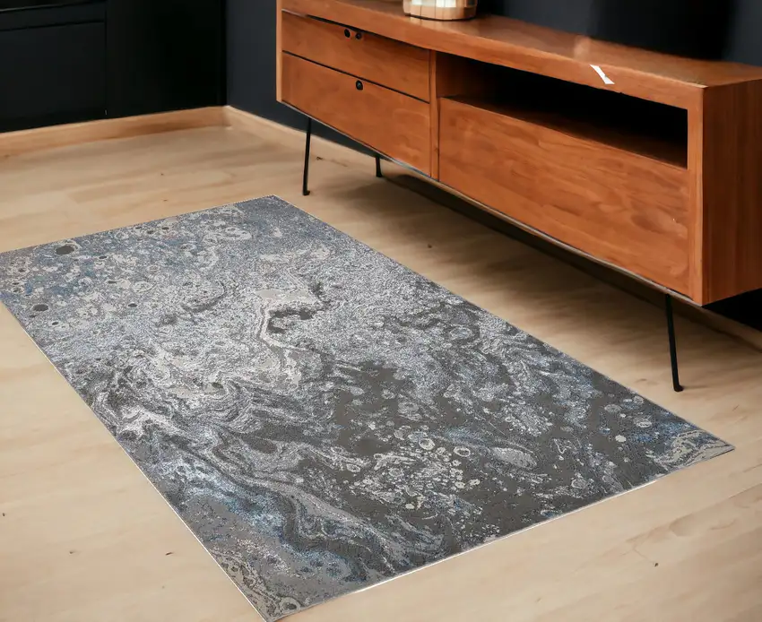 Blue and Gray Abstract Power Loom Area Rug Photo 1