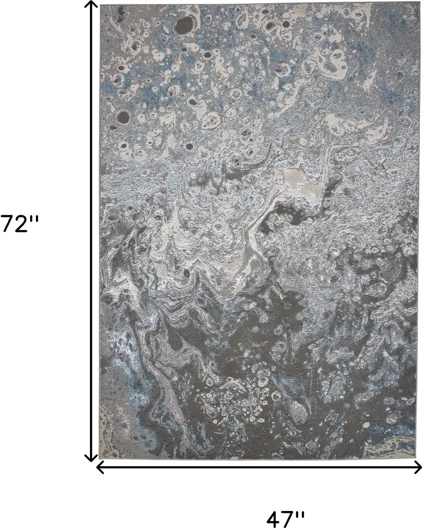 Blue and Gray Abstract Power Loom Area Rug Photo 3