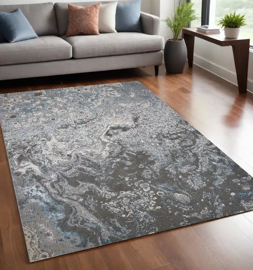 Blue and Gray Abstract Power Loom Area Rug Photo 1