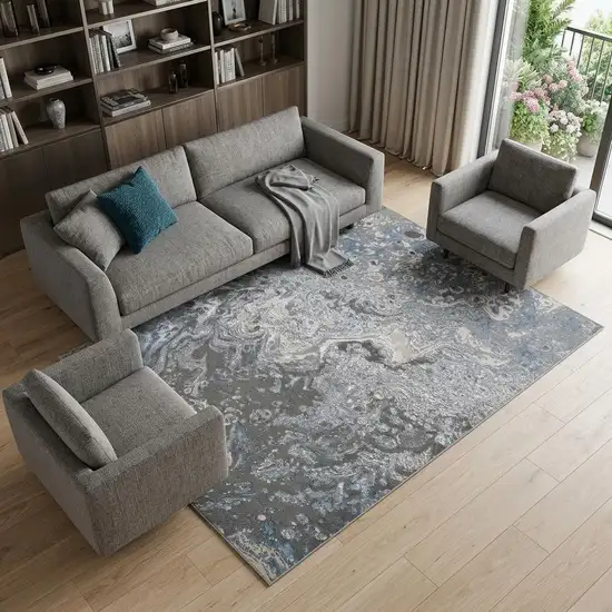 Blue and Gray Abstract Power Loom Area Rug Photo 1