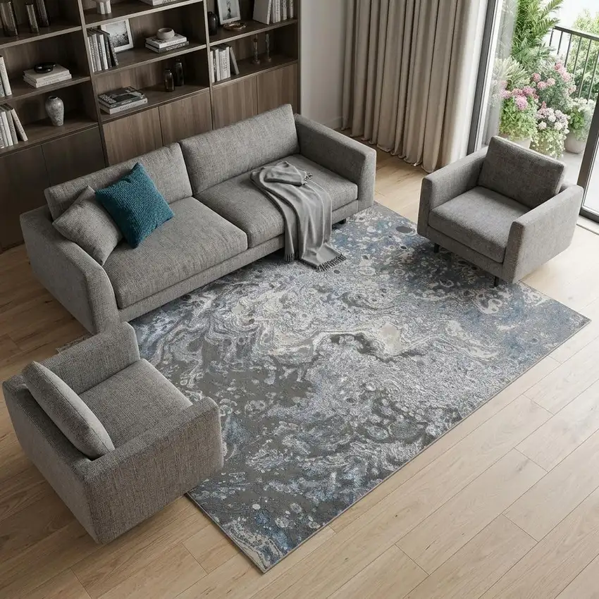 Blue and Gray Abstract Power Loom Area Rug Photo 1