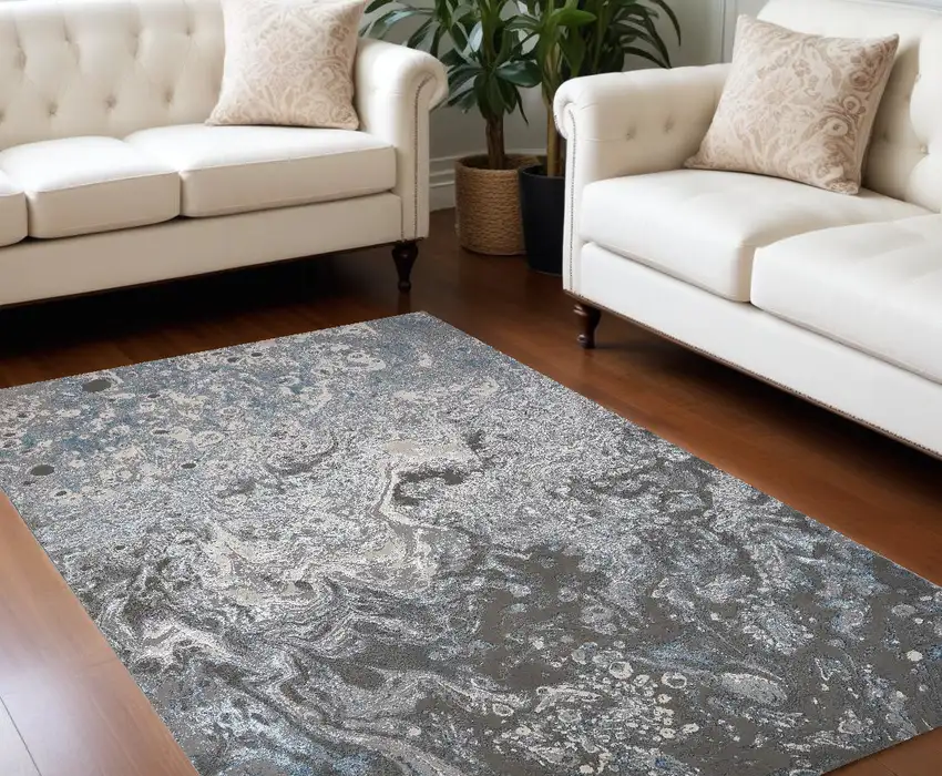 Blue and Gray Abstract Power Loom Area Rug Photo 1