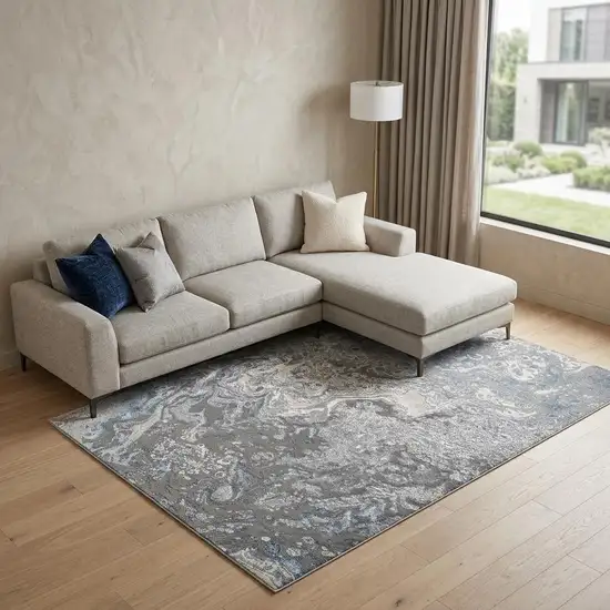 Blue and Gray Abstract Power Loom Area Rug Photo 1