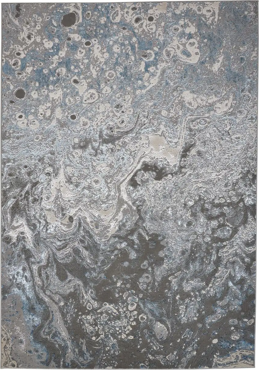 Blue and Gray Abstract Power Loom Area Rug Photo 2