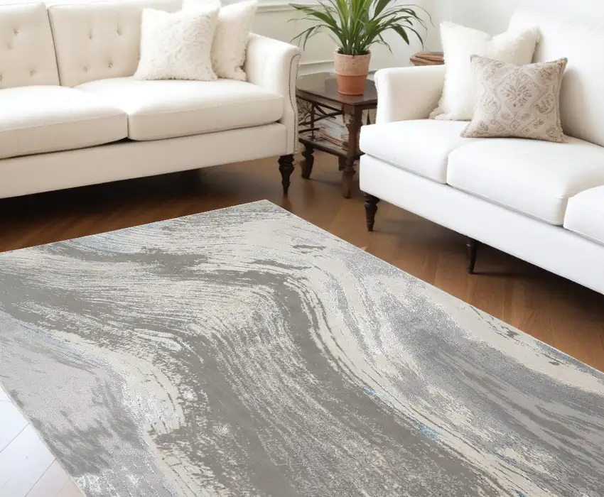 Blue and Gray Abstract Power Loom Area Rug Photo 1