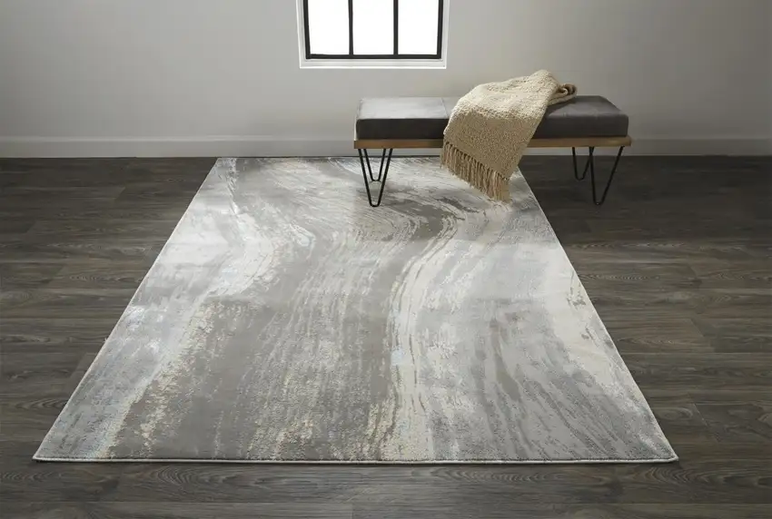 Blue and Gray Abstract Power Loom Area Rug Photo 5