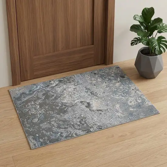 Blue and Gray Abstract Power Loom Area Rug Photo 1