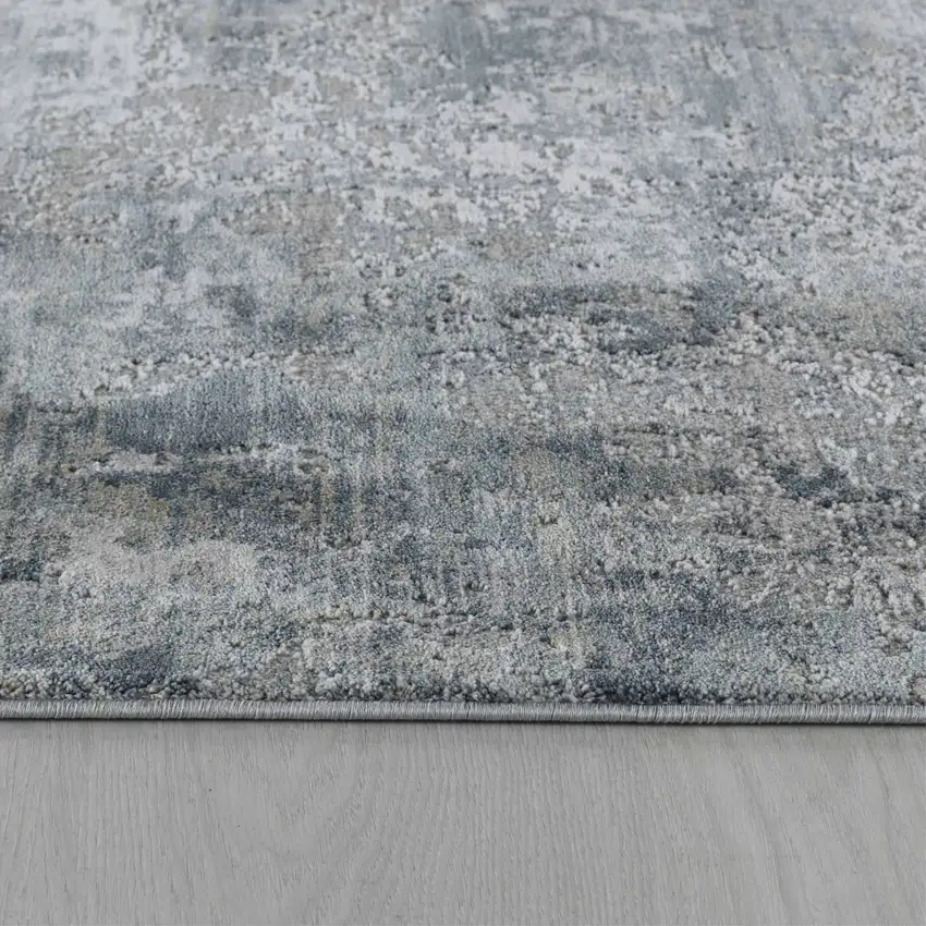 Blue and Gray Abstract Power Loom Distressed Area Rug Photo 8