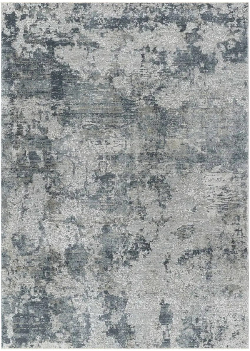 Blue and Gray Abstract Power Loom Distressed Area Rug Photo 2