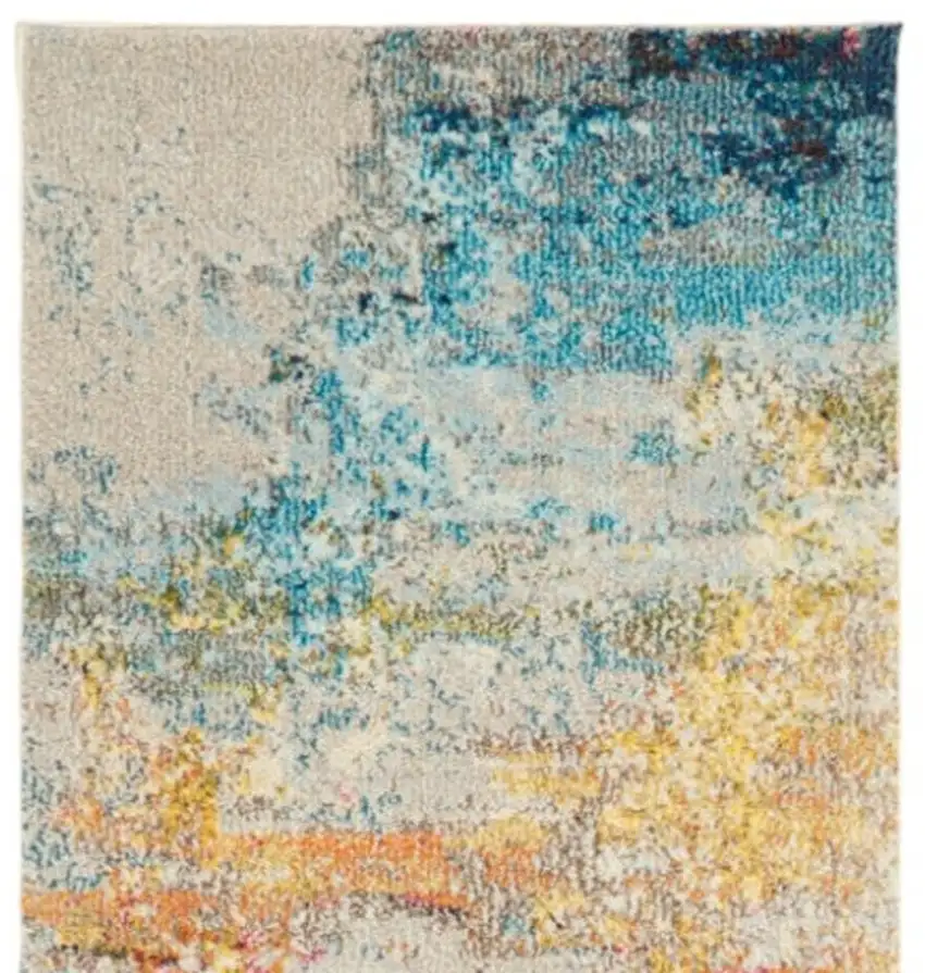 Blue and Gray Abstract Power Loom Runner Rug Photo 8