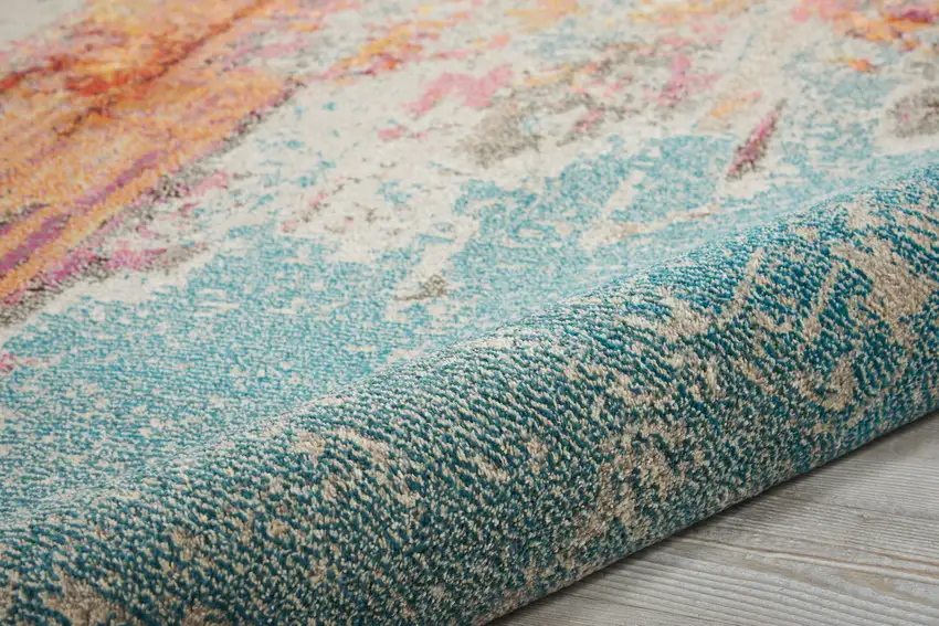 Blue and Gray Abstract Power Loom Runner Rug Photo 6